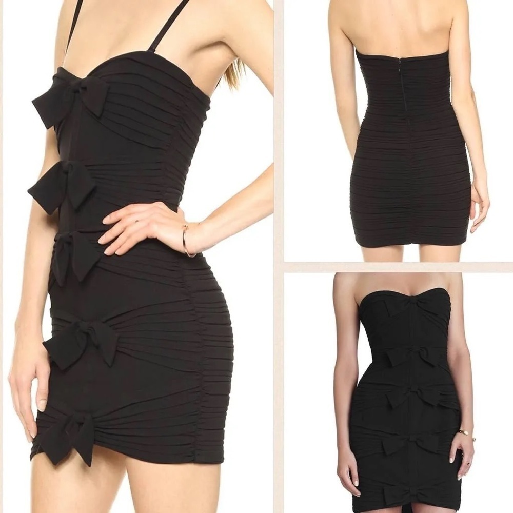 BCBGMAXAZRIA Black Crepe Strapless Ruched Bow Dress Size 0 NWT